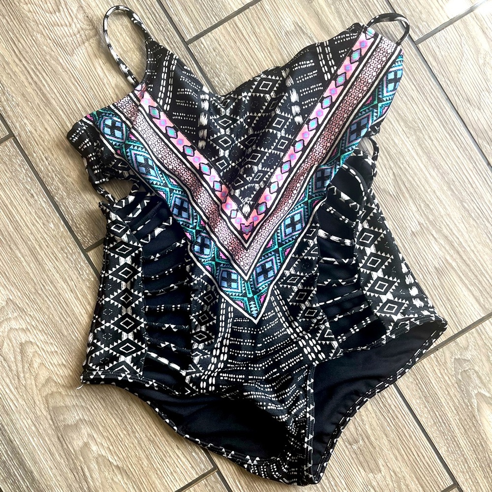 No Boundaries Black and White Patterned Swimsuit